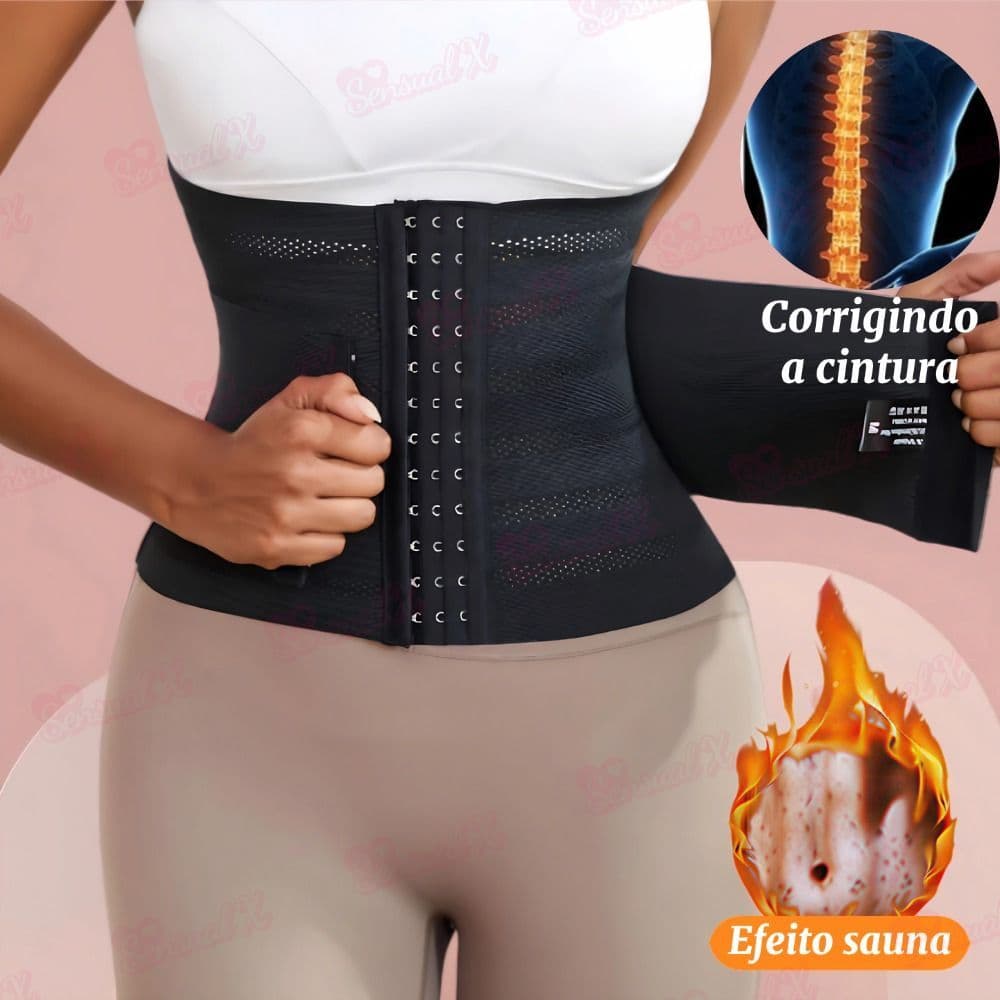 Cinta Modeladora Feminina com 17 Barbatanas de Aço e Cinto Duplo – Corset Redutor de Cintura Alta Compressão