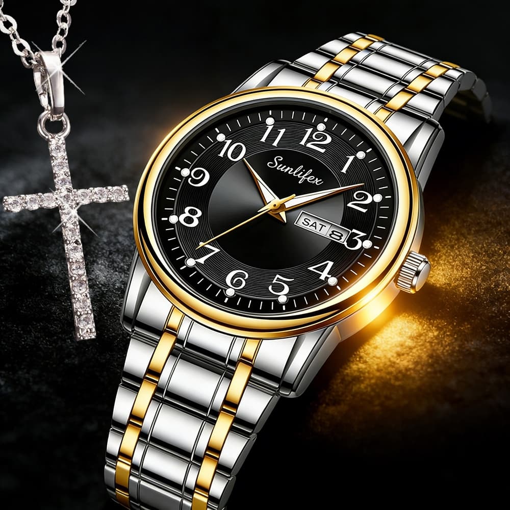 Relógio Masculino Moderno Luxuoso Dourado/Prata Calendário Luminoso À Prova D'Água