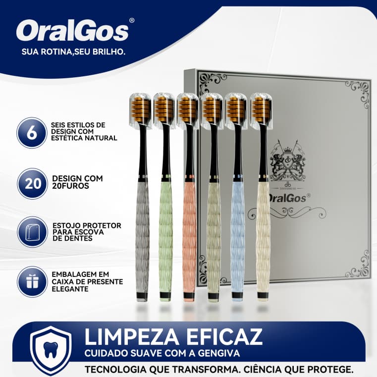 OralGos Kit Escova de dente, 6 unidades + Capa protetora, cerdas macias, embalagem requintada