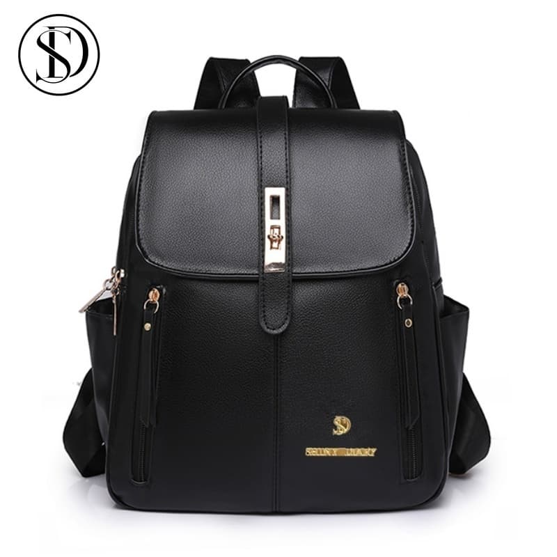 Mochila Feminina Média Universitária De Qualidade De Costas Em Couro Sintético Cangurus
