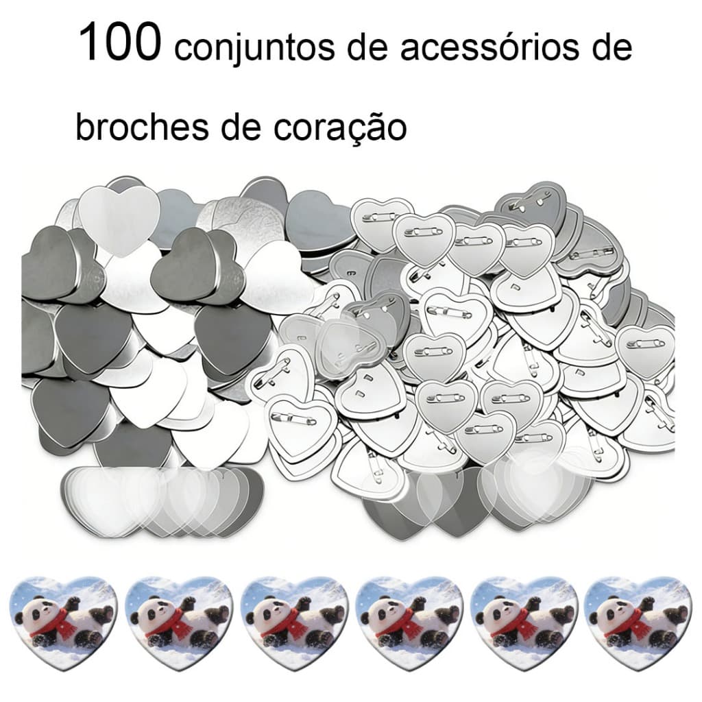 Pinos e botões em forma de coração de 57 mm 100 conjuntos adequados para máquina de botões Mecolour com tampa traseira