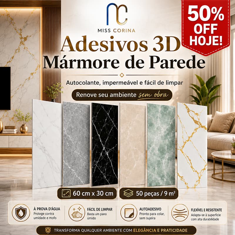 Placas Adesivas Mármore 3D Revestimento Parede 30x60cm