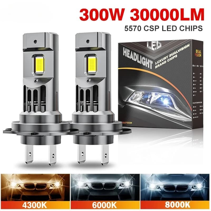 300W H7 H11 LED Lâmpadas De Farol CANBUS Luzes 30000LM H4 9012 9005 HB3 9006 Mini Lâmpada 5570 CSP Carro Sem Fio Com Ven