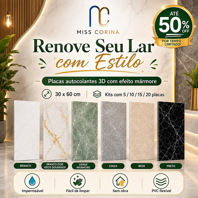Placas 3D Adesivas Mármore Parede Relevo 30x60cm