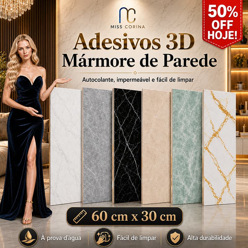 Placas 3D Mármore Autocolante Parede Decoração Lavável