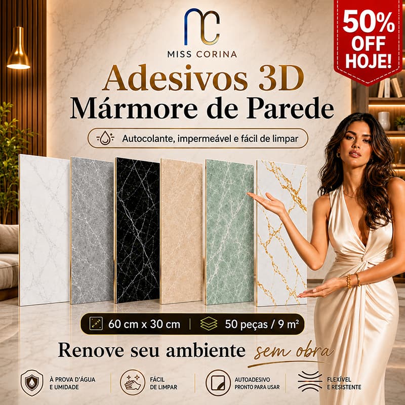 Placa Adesiva Revestimento 3D Mármore Lavável 30x60cm