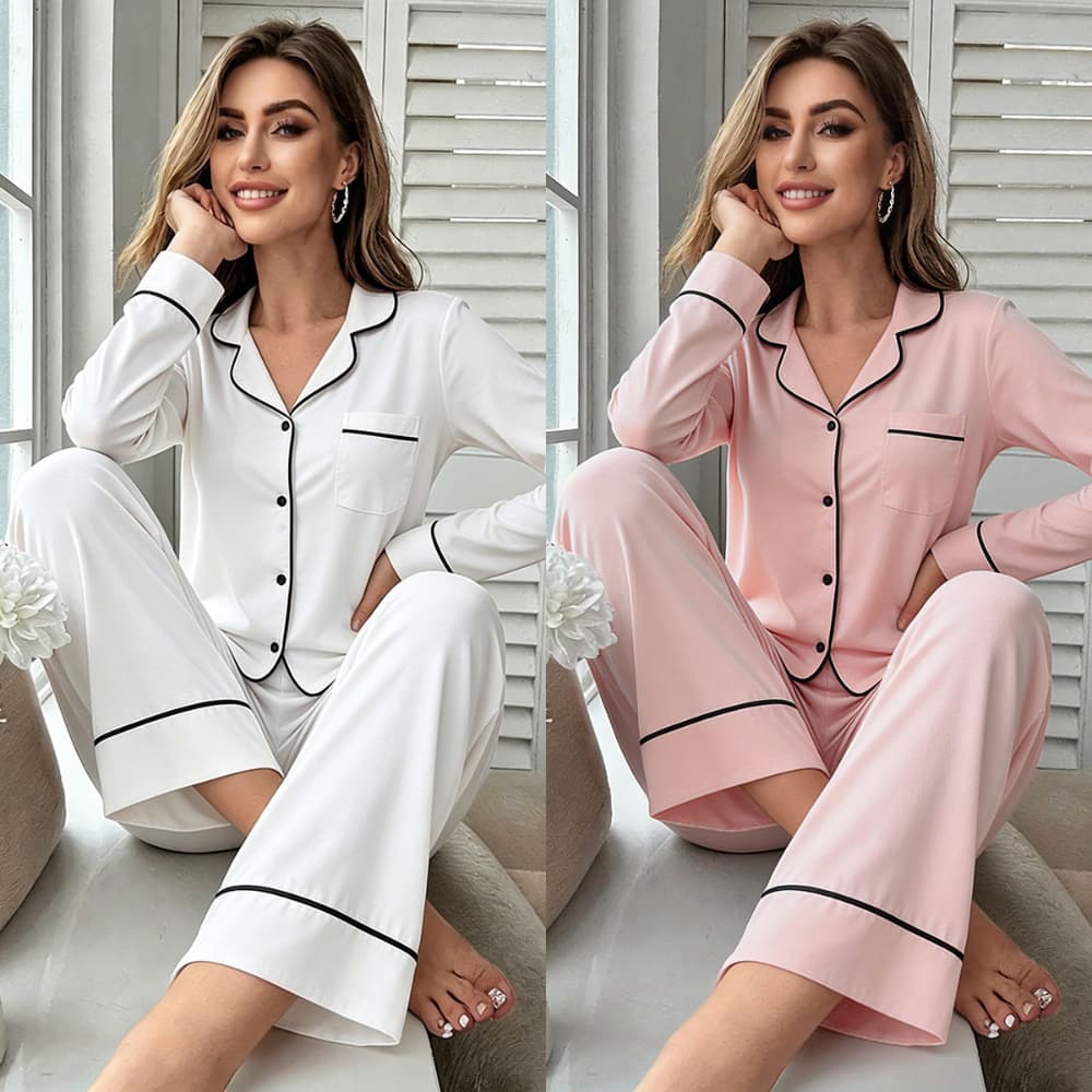Pijama Modal feminino outono inverno camisa de manga comprida calças de duas peças Loungewear feminino