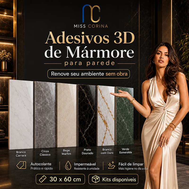 Placa Mármore 3D Autocolante Parede Decoração Lavável
