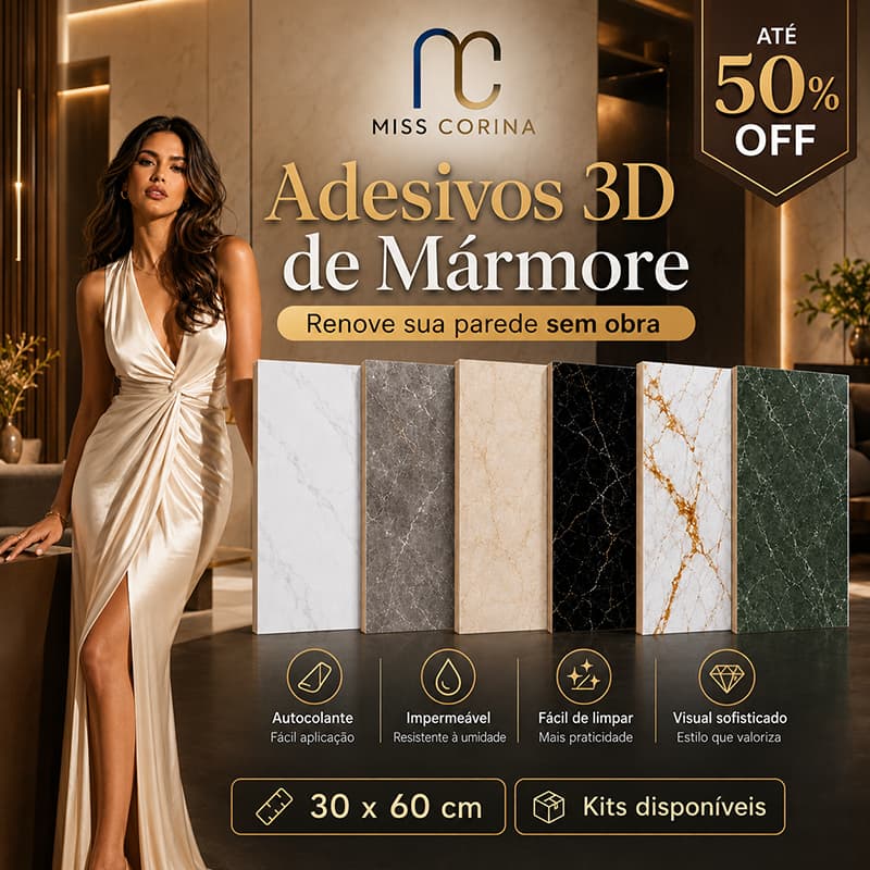Kit Placas Adesivas Mármore 3D Vinílico Parede 60x30cm
