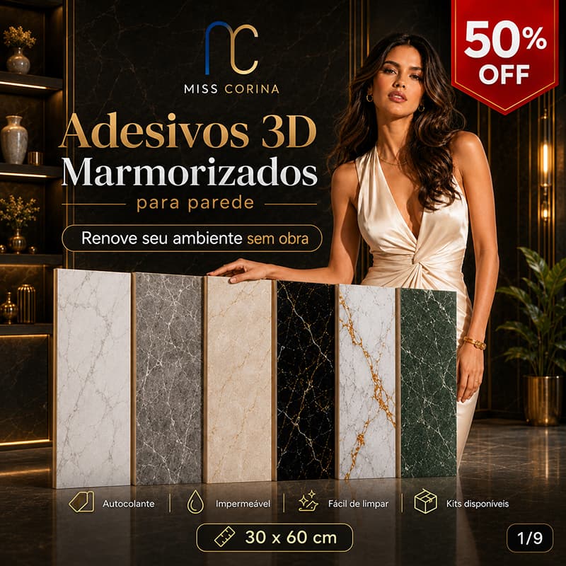 Placa 3D Mármore Adesivo Parede Lavável Alto Relevo 30x60cm