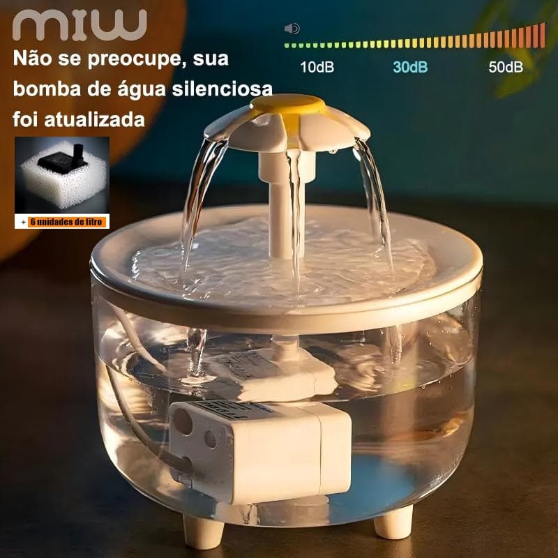 Bebedouro Fonte de Água com Fio Automático para Pet Cachorro e Gato + 6 Pacote Substituição Filtro