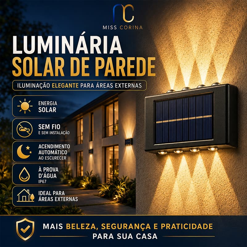 Arandela Solar Externa Para Muro Jardim Luz Quente 12h