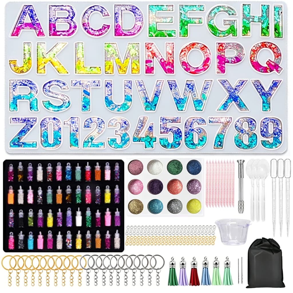 Letras de Silicone números letras reversas molde de resina, DIY resina epóxi chaveiro decoração artesanato