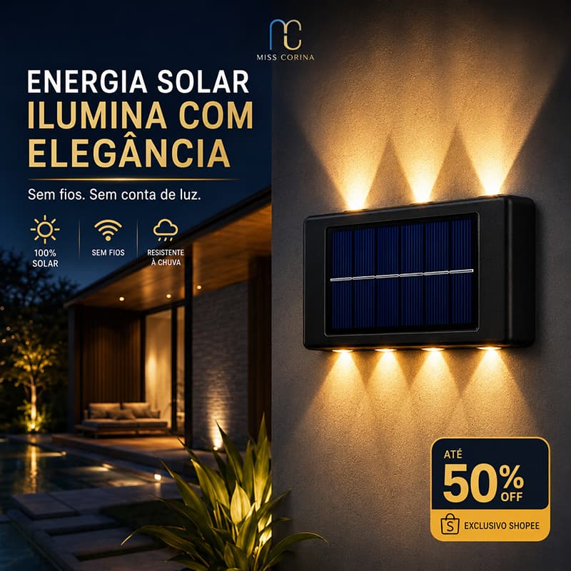 Arandela Solar LED Externa Luz Quente Para Parede Jardim