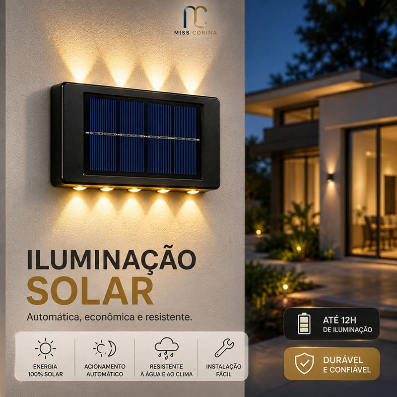 Luminária Solar LED Parede Luz Quente Automática Prova D’Água