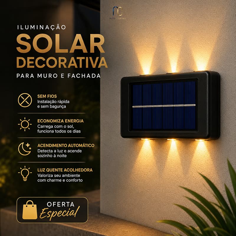 Luminária Solar Externa Recarregável Sensor Prova D’Água Jardim
