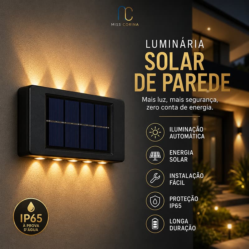 Luminária Solar Parede Com Sensor Presença Área Externa Jardim