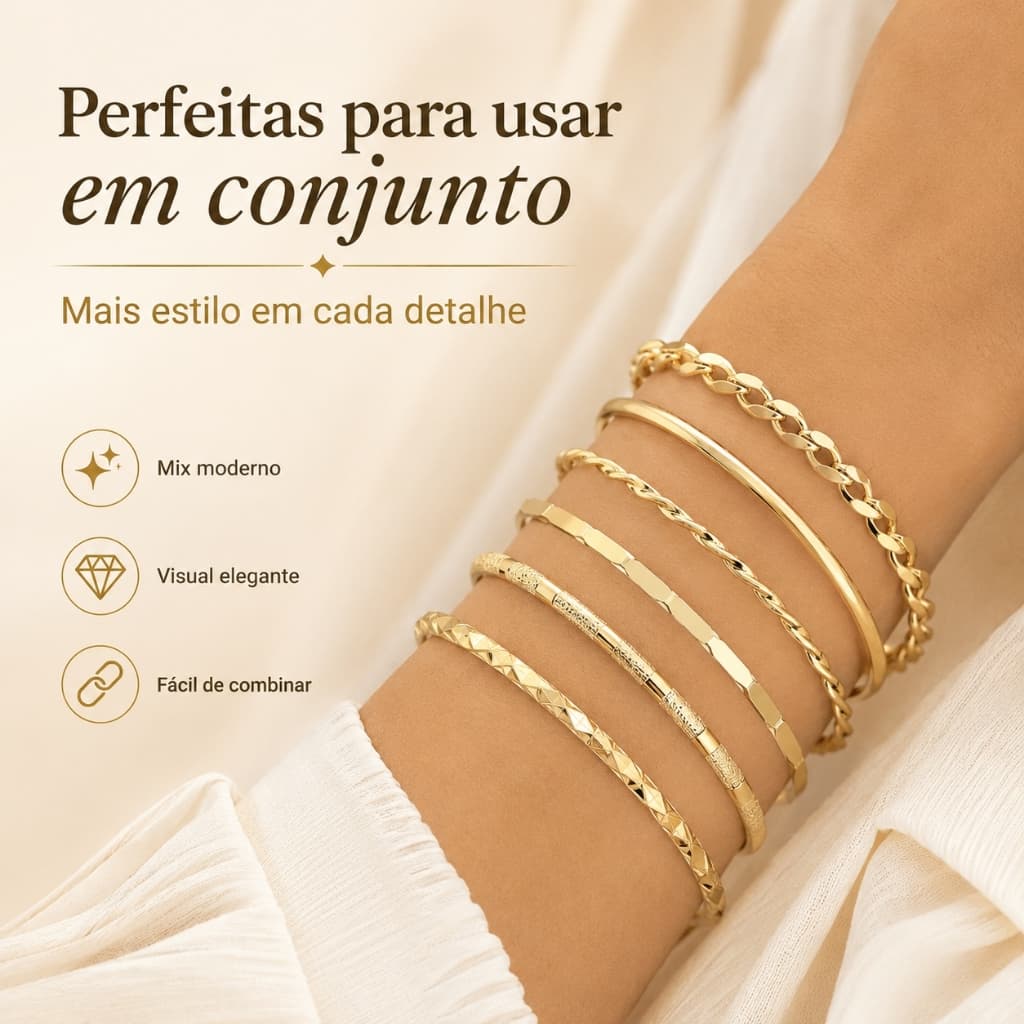 6 Peças em Ouro 18k Retrô com Pingente de Infinito e Corrente de Osso de Cobra, Pulseira Removível