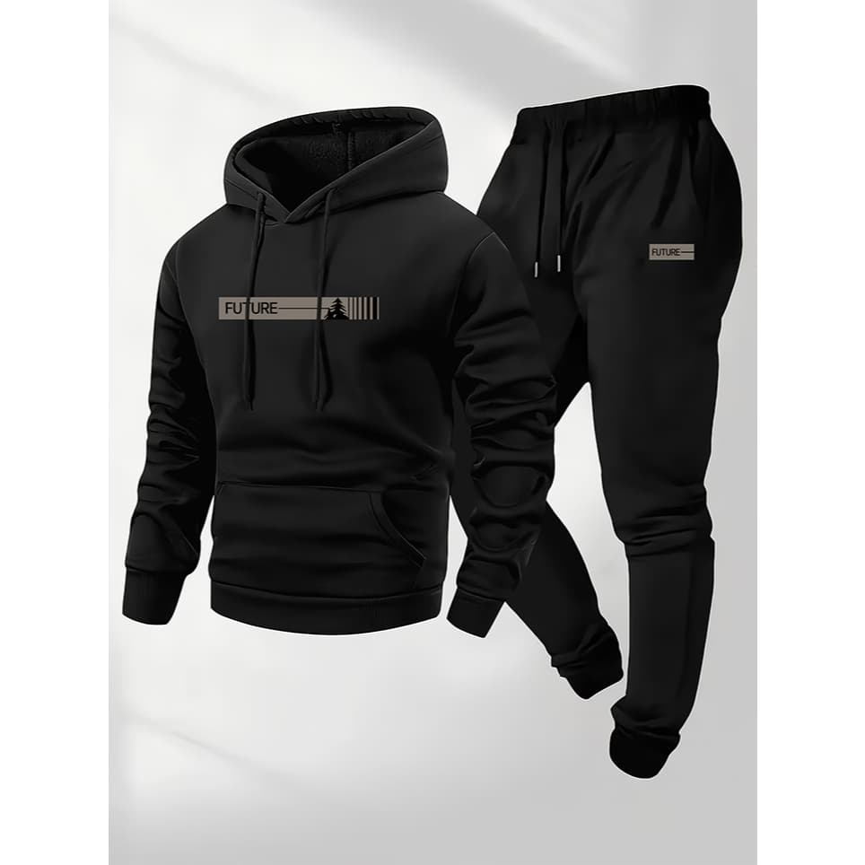 Conjunto Masculino De 2 Peças , Moletom Casual Com Gola Redonda E Manga Comprida Capuz Calça De , Adequado Para Inverno
