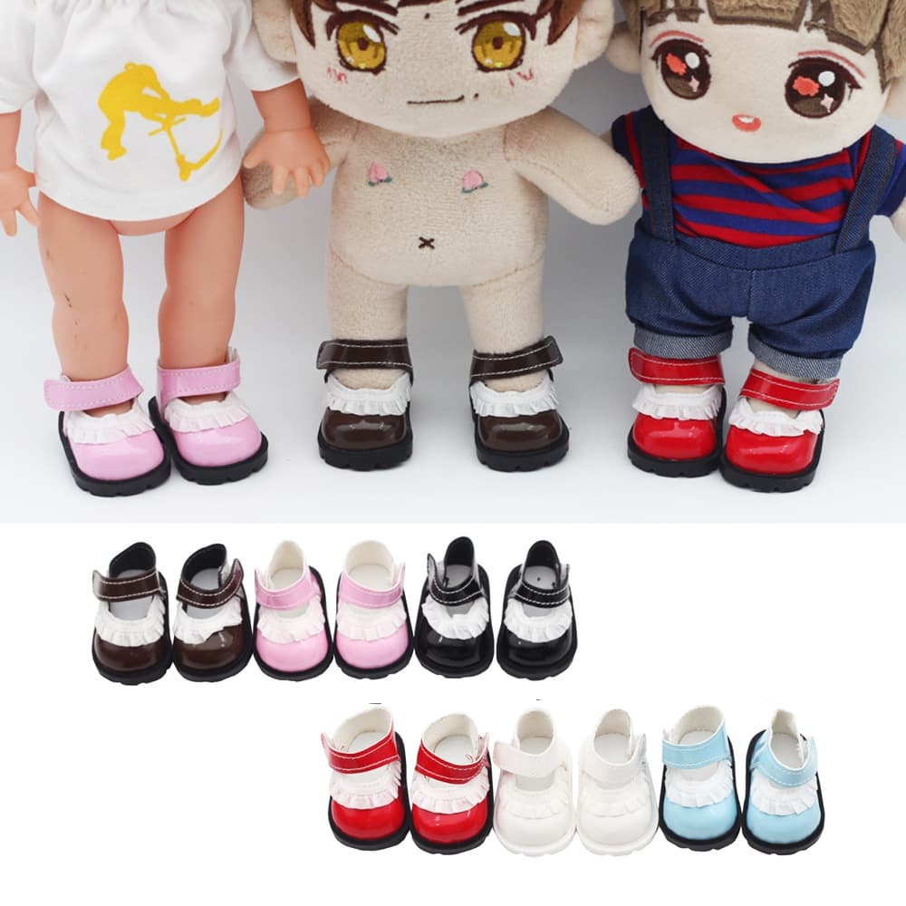 Sapatos de boneca de algodão de 20 cm com renda e Velcro para bonecas, acessórios combinando