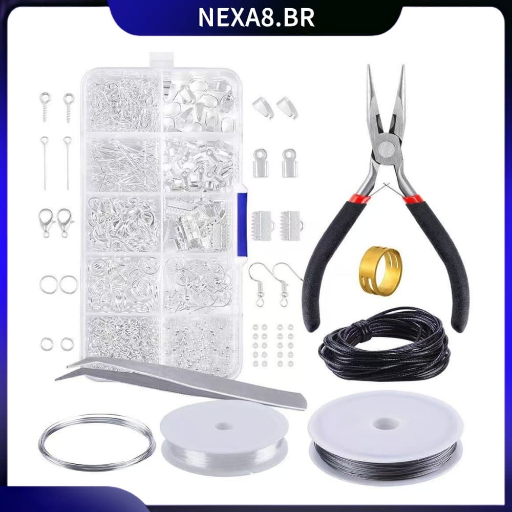 Kit 877 Peças De Suprimentos Para Fabricação De Joias DIY Com Alicates E Pinças , Inclui Acessórios , Fios De Contas