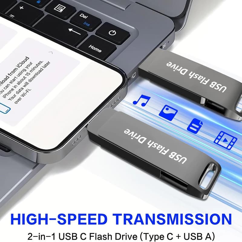 Unidade Flash 2 Em 1 Tipo C E USB 3.0 De 2 Tb , Bastão De Armazenamento De Telefone OTG Para iPhone 15/16/17 , Android P