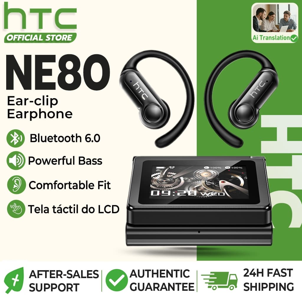 HTC NE80 Fone De Ouvido Bluetooth 6.0 Sem Fio Redução Ruído Multifuncional Tela LED Alta Fidelidade Qualidade Som Para