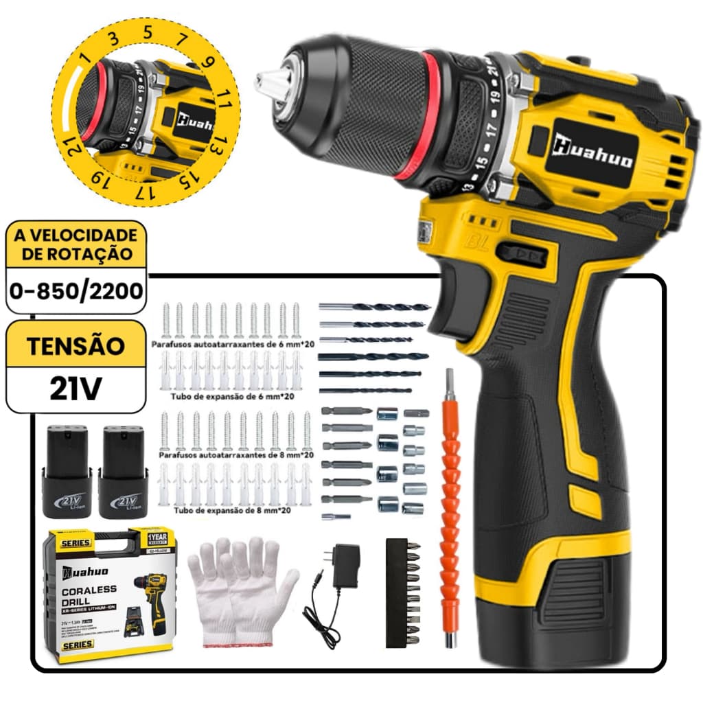 Parafusadeira Furadeira 21V 2 Baterias Com Maleta e Acessórios Completo!!