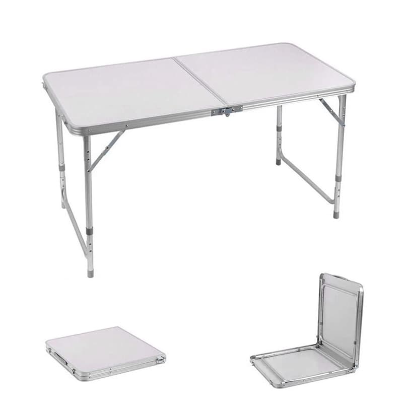 Mesa de Camping Portátil 120x60cm Branca em Alumínio Fecha em Forma de Maleta com Alça e Pés Dobráveis