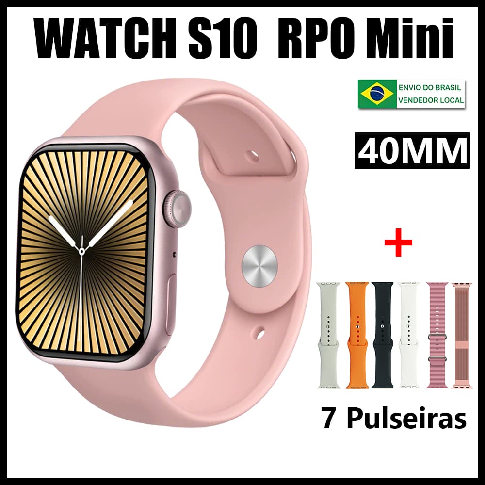 2026 Novo Smartwatch S10 Mini 7 em 1 com Chamada Bluetooth e Calculadora Lembrete de mensagem