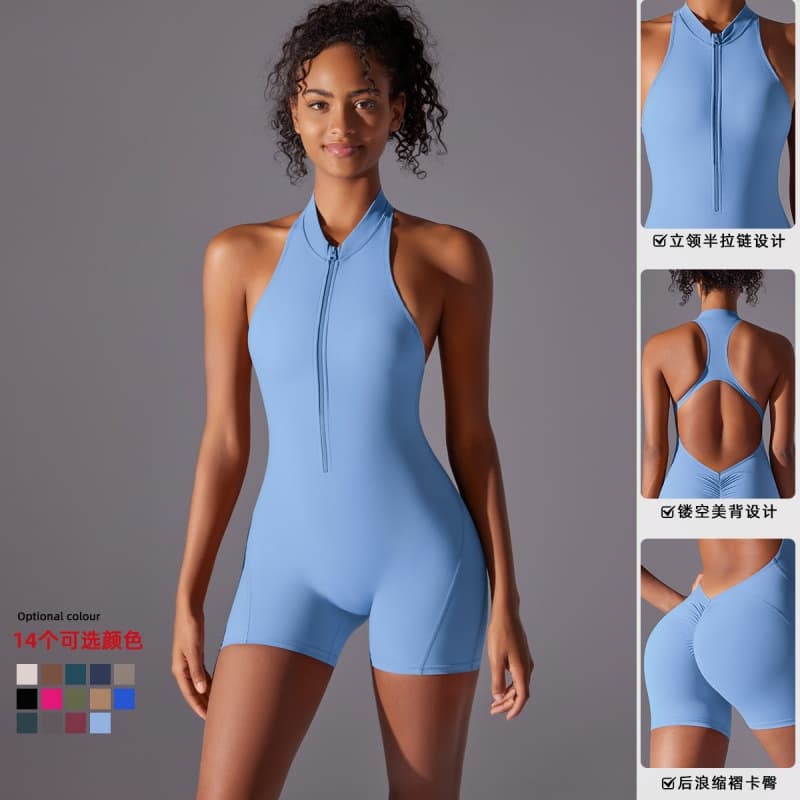 Nova cor sólida de alta intensidade nu magro esportes bonito volta macacão Yoga Wear apertado correndo Fitness nós