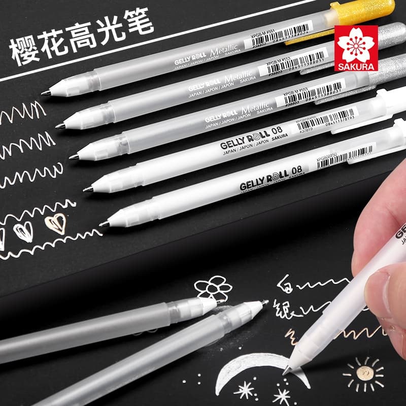 Angel Mark 3pcs Destaque Caneta Gelly Roll Canetas De Tinta Clássica Brilhante Gold/Silver/White Marcador De Esboço Golden Sakura XPGB