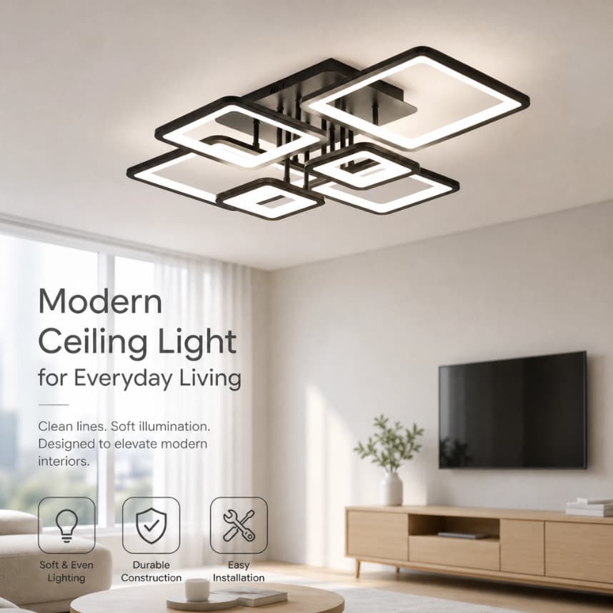 lustre plafon moderno dourado luminária de led de teto 3 tons luz quente 6 quadrados dimmer dimerizável
