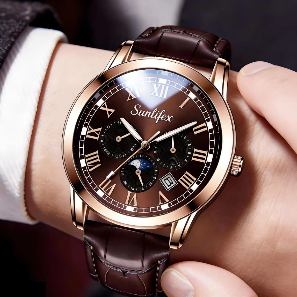 Rel贸gio Masculino Quartzo Empresarial Pulseira Couro Vidro Temperado 脌 Prova D'谩gua Luminoso Calend谩rio Frete Gr谩tis 902
