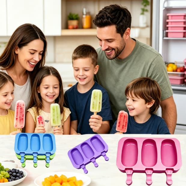 Forma Molde Para Sorvete Picolé Silicone C/ Tampa mais 50 Palitos Cada Forma