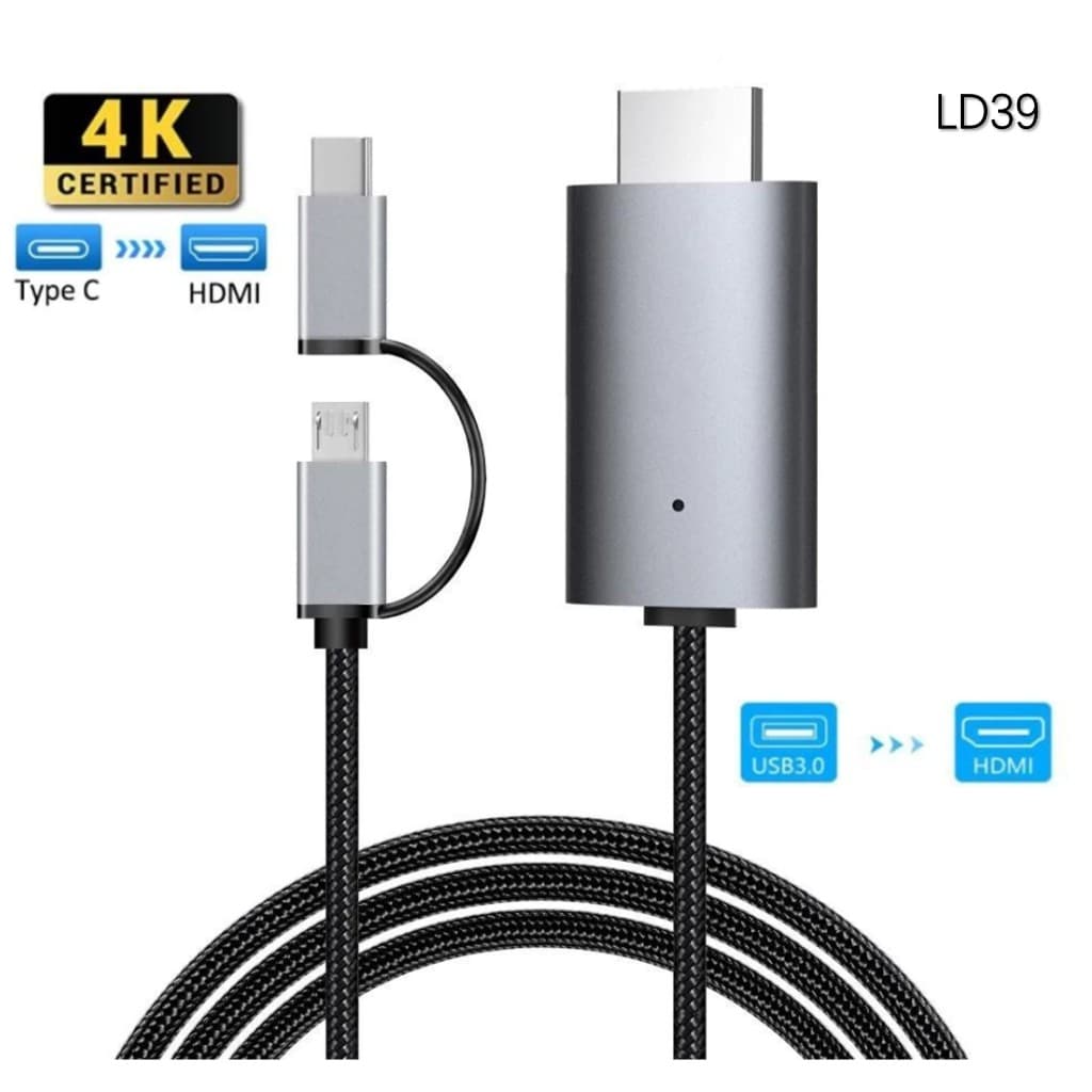 LD39 Adaptador HDMI 2 Em 1 4K USB-C/Micro Para Dispositivo Android HIFI Estéreo