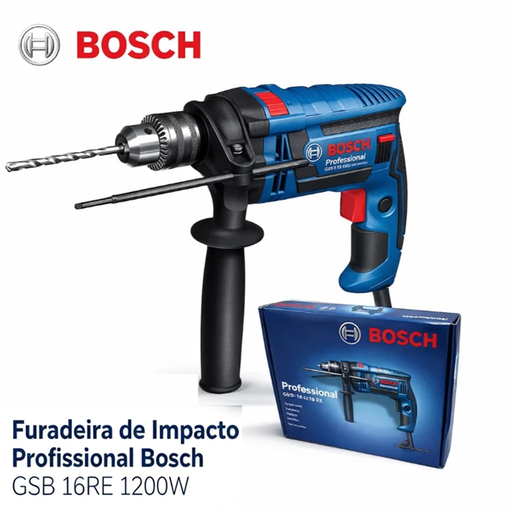 Furadeira de Impacto  Profissional Bosch 1200w GSB 16RE Mandril com chave 1/2" 13 mm Para Casa Reparos