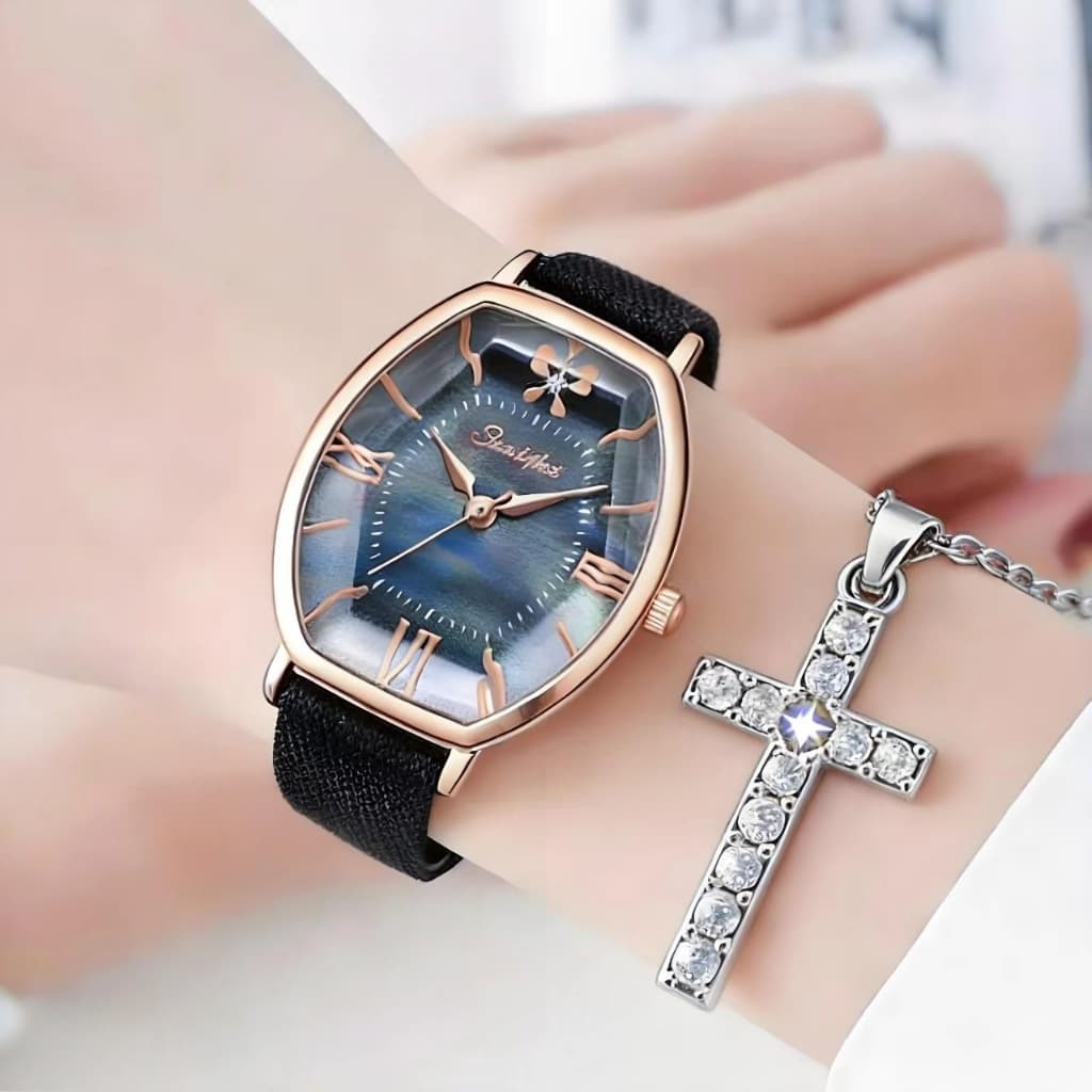 Rel贸gio聽Feminino聽Quartzo聽Quadrado聽Luxuoso聽Couro聽A莽o聽Inox聽脌聽Prova聽D'谩gua聽Elegante聽Marrom/Preto聽8901聽Original聽Frete聽Gr谩tis