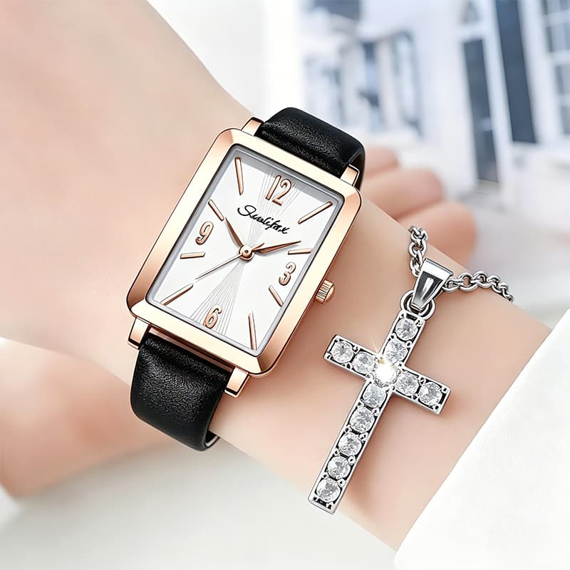 Rel贸gio Feminino Quartzo Minimalista Pulseira Couro A莽o Inox Vidro Temperado 脌 Prova D'谩gua Original Frete Gr谩tis 5700