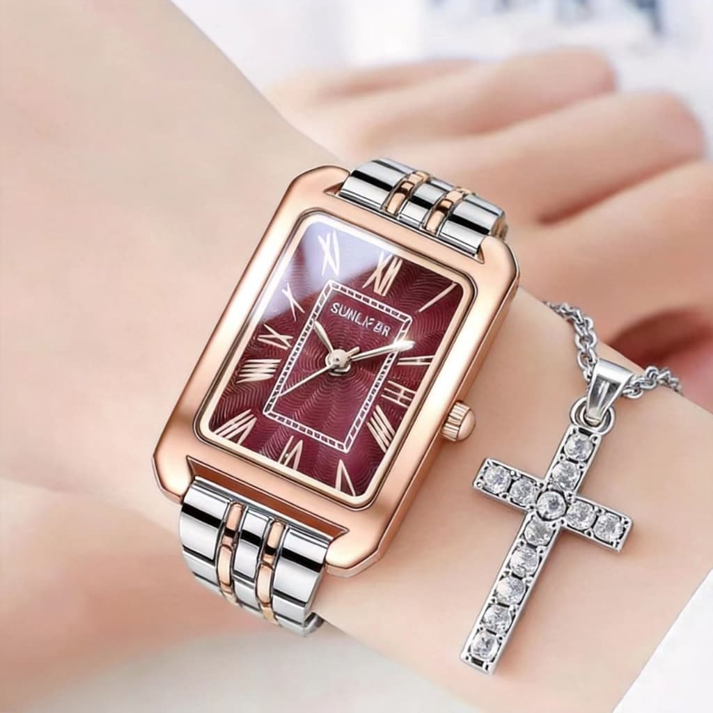 Rel贸gio Feminino Quadrado Luxo Casual Quartzo A莽o Inox Pulseira Met谩lica Vidro Temperado 脌 Prova D'谩gua 698 Frete Gr谩tis