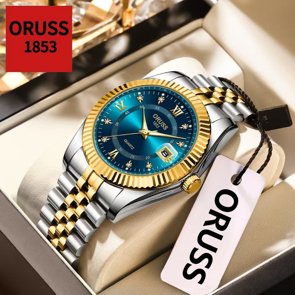 ORUSS Original Masculino Luxo Calendário Luminoso À Prova D 'Água Relógio de Negócios de Aço Inoxidável Moda Relógio de