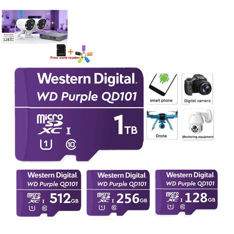 Atacado Ocidental Digital Roxo 128GB 256GB 512GB 1TB Vigilância DashCam Cartão micro SD Novo