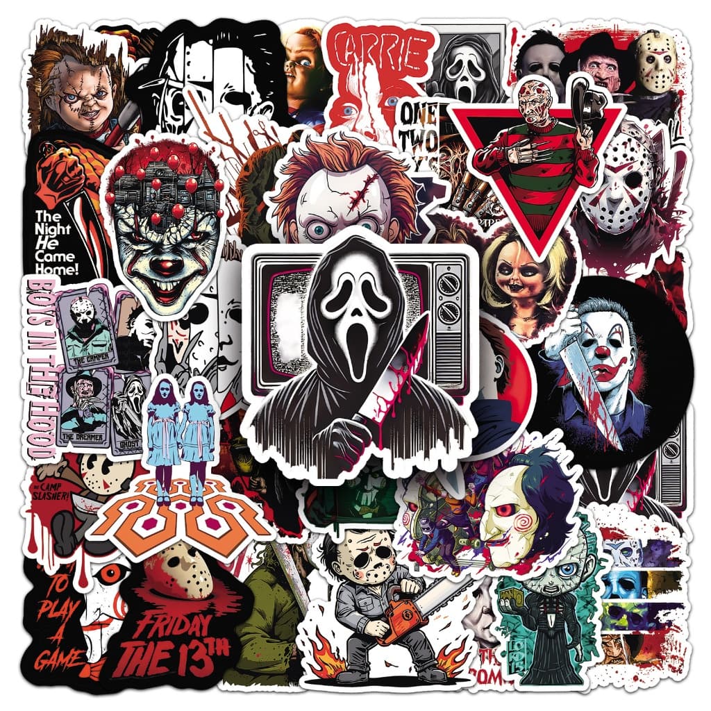 50 Unidades ‌ Adesivo Tema De Filme De Terror À Prova D'água Para Copo , Laptop , Capa De Telefone , Adesivos De Carro ,
