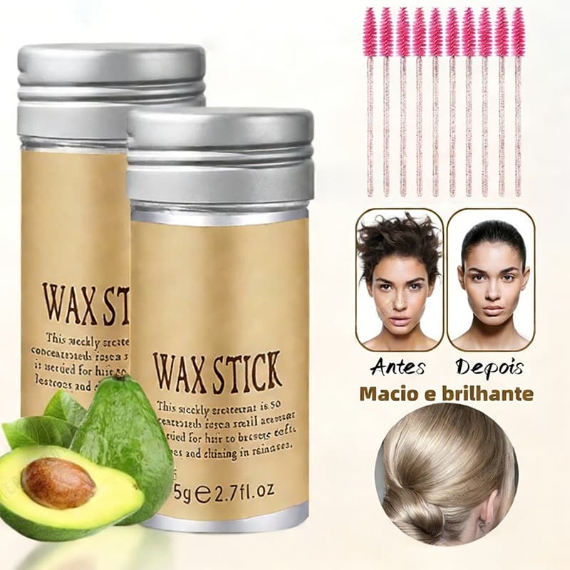 Bastão de cera capilar +10 escovas, fixação duradoura, hidrata, anti-frizz, repara pontas duplas, sem perfume