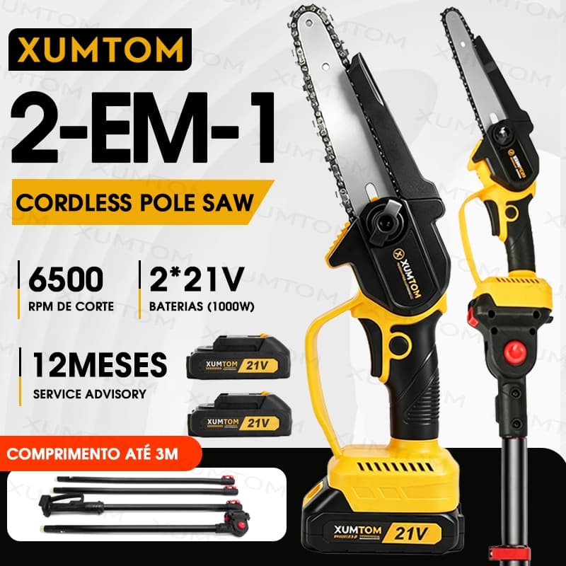 Kit De Serra Elétrica Sem Escova 21V + 2 Baterias De 3000mAh E 3 Extensões-Fio Profissional Para Aparar Galhos Jardim-En