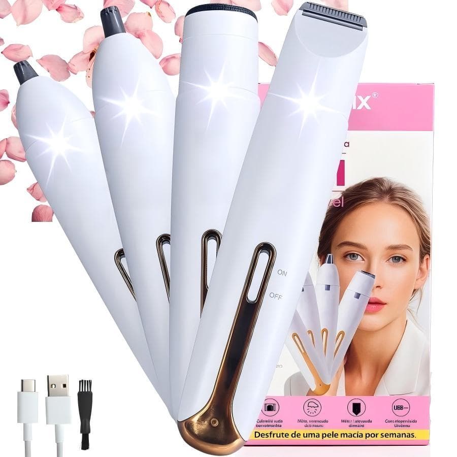 Depilador Elétrico Feminino 4 em 1 Recarregável – Barbeador para Corpo, Axilas, Nariz, Sobrancelhas e Barba