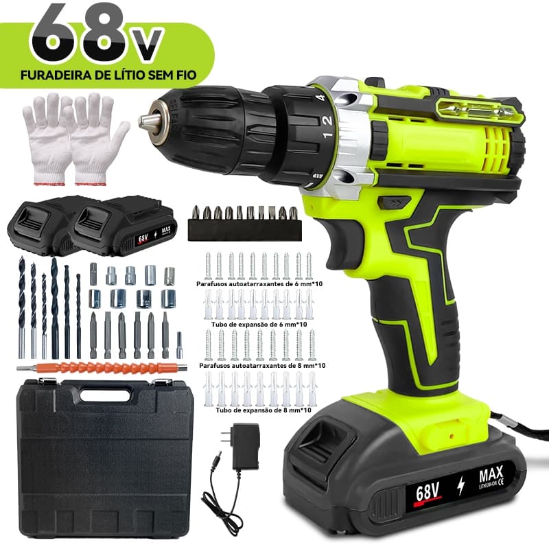 Furadeira De Chave De Fenda 68V/2 Baterias Com Estojo E Acessórios Completos