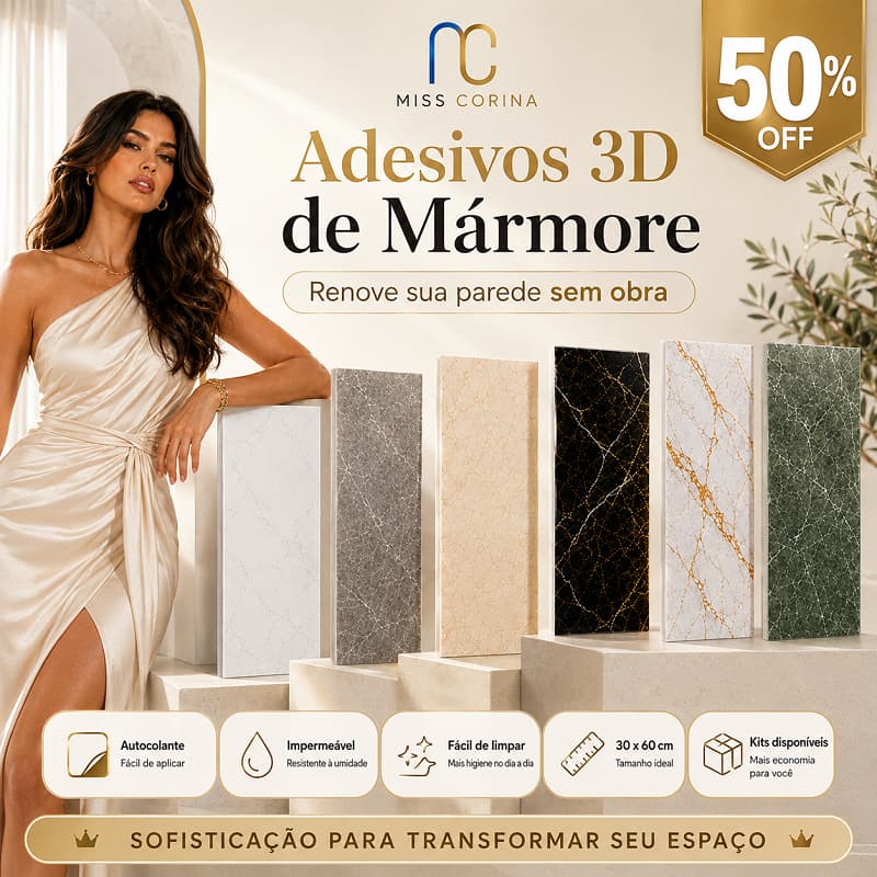 Kit 50 Placas 3D Mármore Adesivo Parede Relevo Lavável 30x60cm Decoração Casa