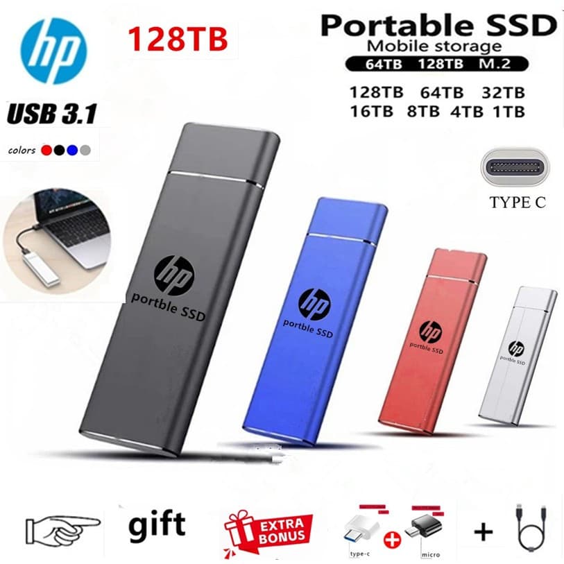 SSD Portátil De Memória Grande De Alta Velocidade De 128 Tb Disco Rígido Externo De 64 32 Para Armazenamento De Dados De