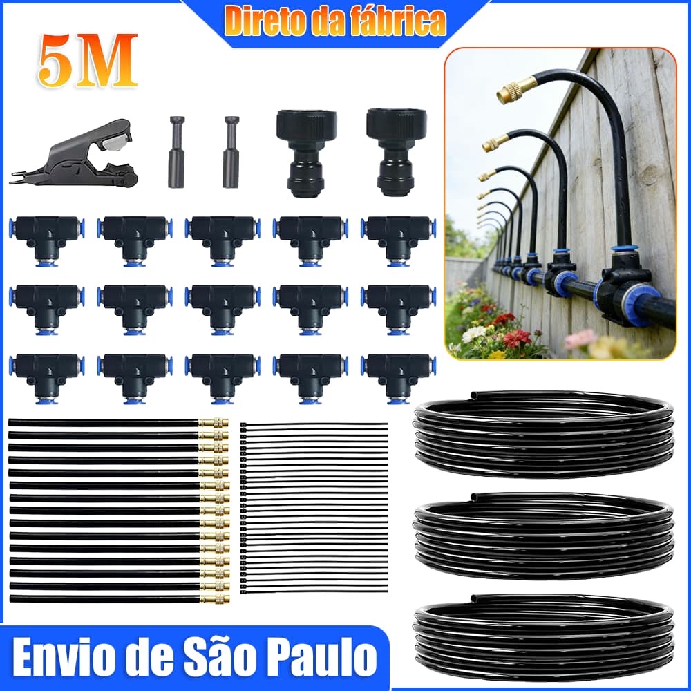Kit De Sistema De Nebulização 5M Spray De Jardim Para Irrigação Automática Ajustável